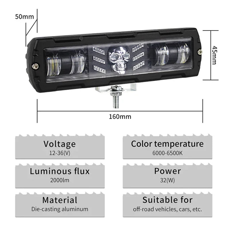 Strip LED Front Bar Light Slotted Car Work Light Off-road Vehicle