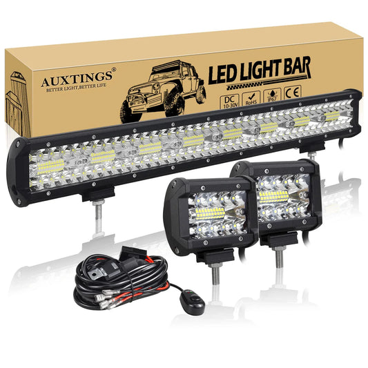 8D 9 - 23in 180W-480W Off Road LED Light Bar with 2x60W Work Light