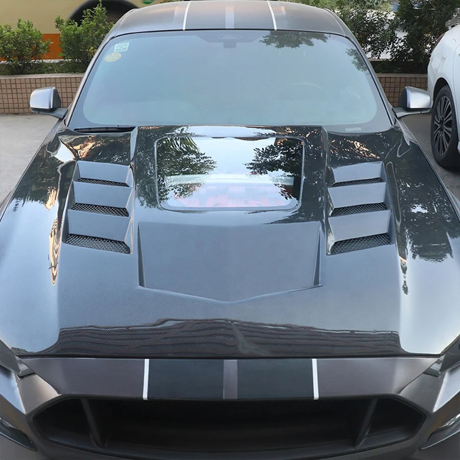 With Transparent Glass Carbon Fiber Hood For Ford Mustang 2018 2019