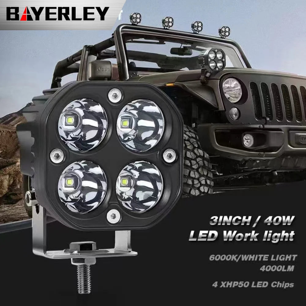 3-Inch 40W LED Work Light Bar for Car Motorcycle Off-Road High Beam