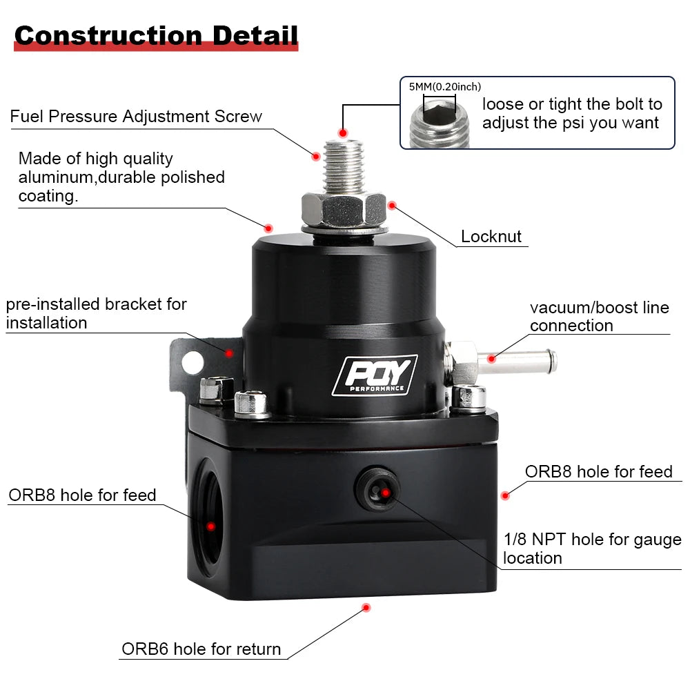 Universal Aluminum Fuel Pressure Regulator AN8 Feed & AN6 Return Line