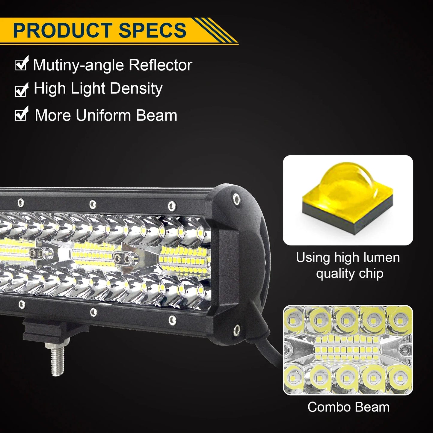 8D 9 - 23in 180W-480W Off Road LED Light Bar with 2x60W Work Light