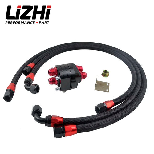 LIZHI RACING - BLACK ALUMINUM OIL FILTER/COOLER RELOCATION KIT + 3X