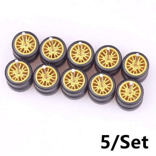 5Sets 1/64 Alloy Car Wheels With Rubber Tires Model Car Modified Parts