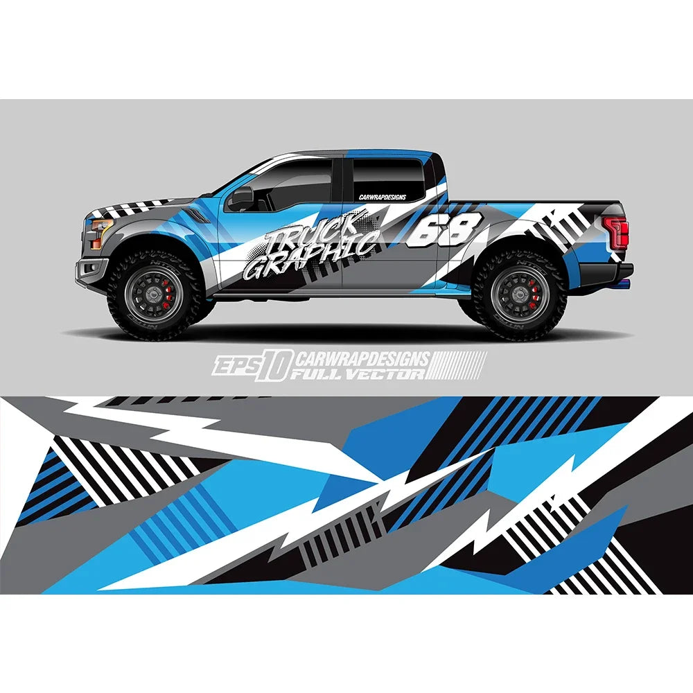 Abstract Blue Black Colorful Full Body Racing RV Graphic Decals Vinyl