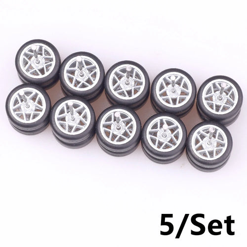 5Sets 1/64 Alloy Car Wheels With Rubber Tires Model Car Modified Parts