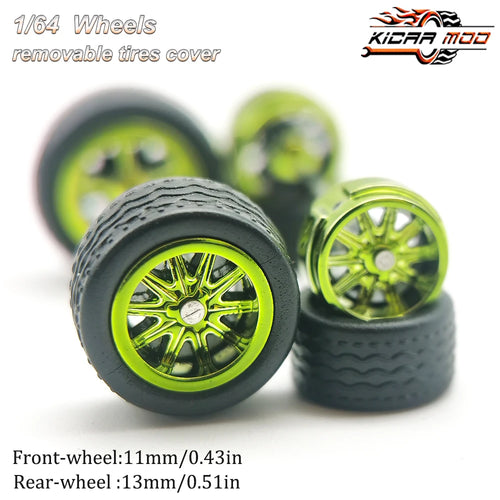 1/64 Model Car Wheels with Rubber Detachable Tires Ten Spokes