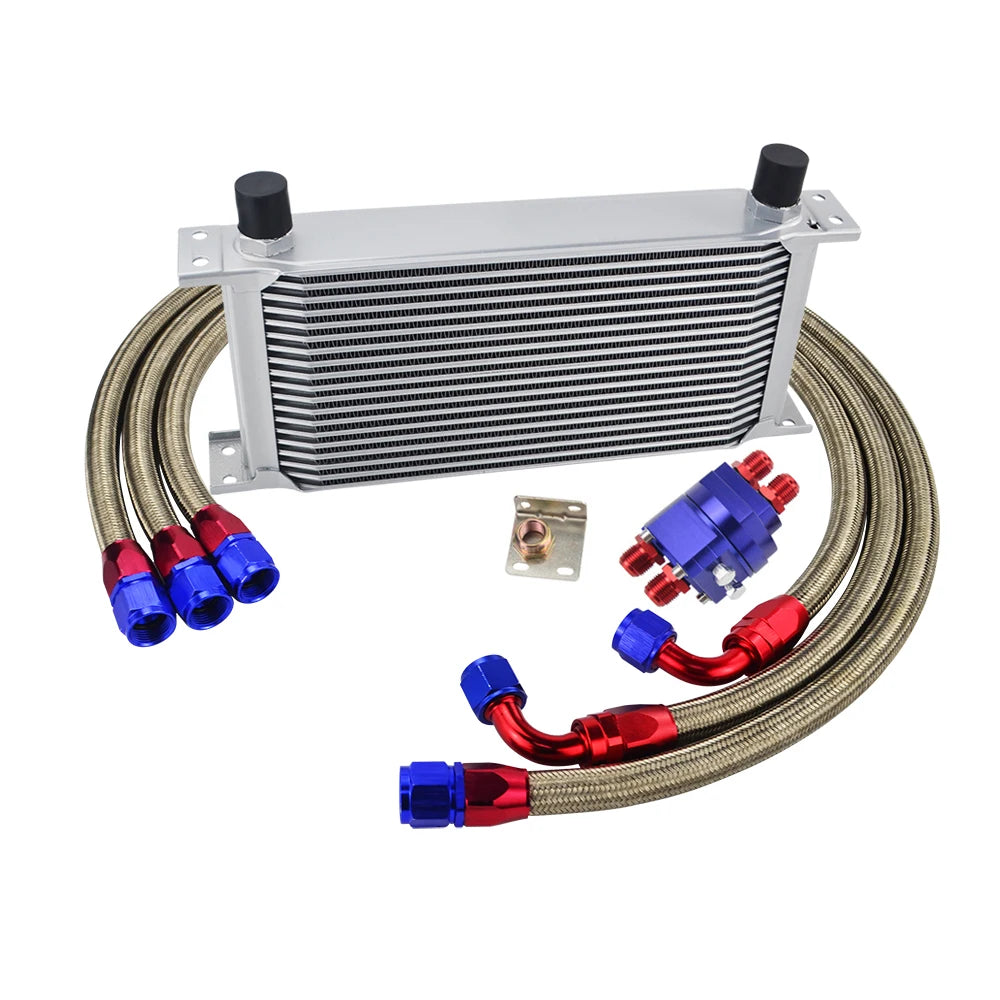 LIZHI Universal 19 Rows Oil Cooler Kit + Oil Filter Relocation Male