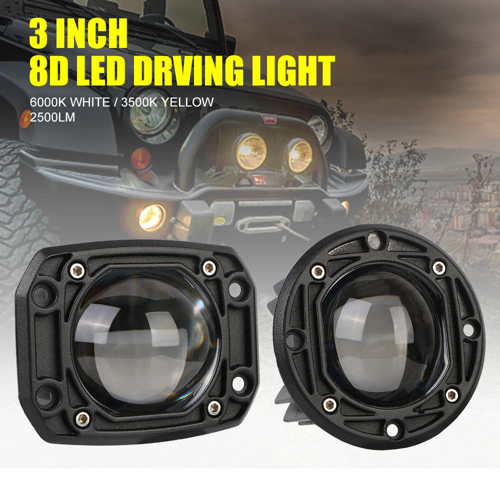 6000K/3500K 24V 12V Spotlights DRL Lights Fog Lamps LED Lens Car