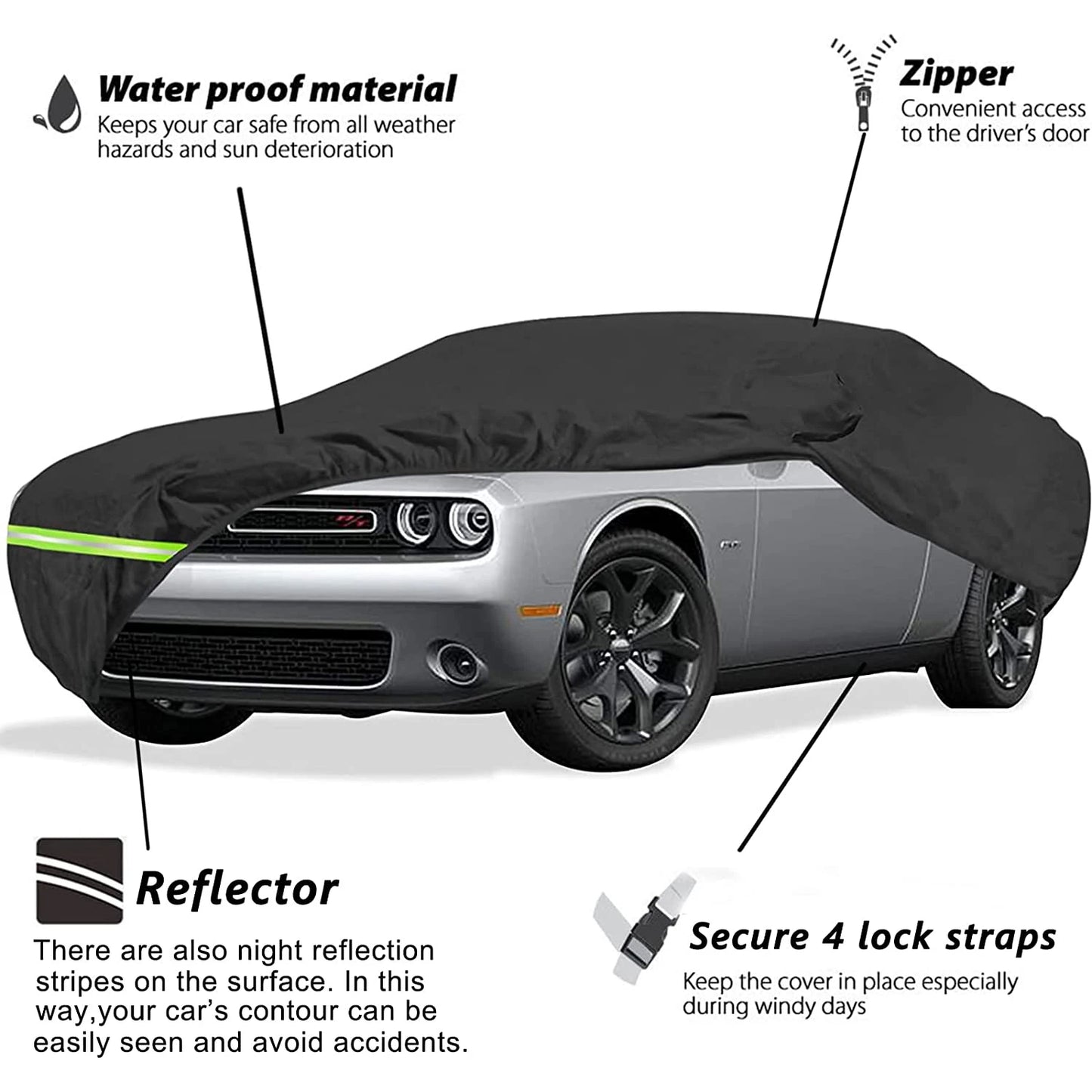 Waterproof Car Covers For 2008-2019 Dodge Challenger 190T Covers