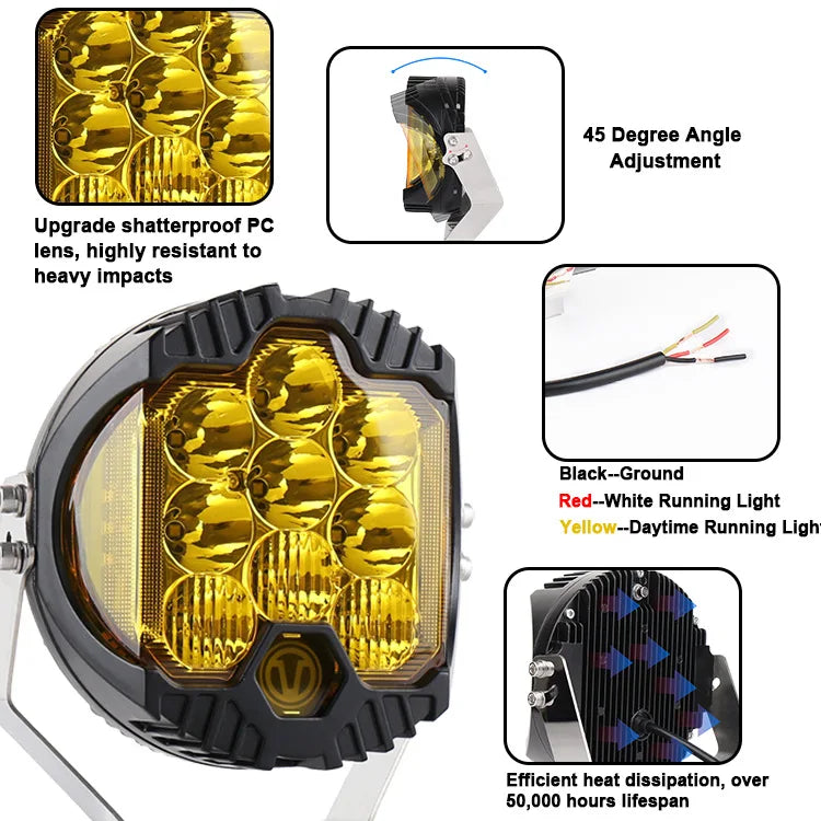 ZK20 LED fog driving light 7 inch 90w 3000K 4300K yellow off road spot