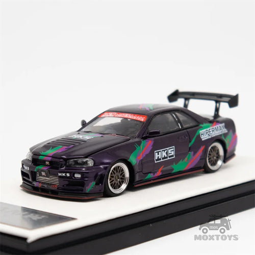 TimeMicro1:64 Nissan Gtr34 Open cover HKS White / Black / Purple