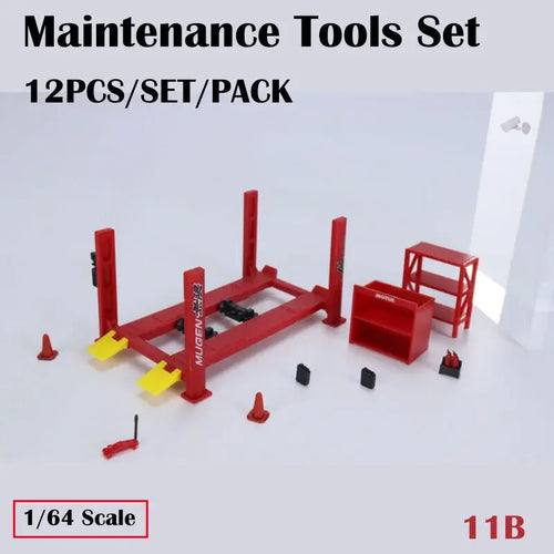 12Pcs/Set Diorama 1/64 Car Garage Maintenance Tools Alloy Die-Cast