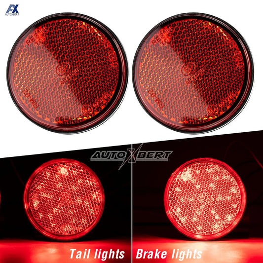 2x LED 12V Brake Stop Light Tail Driving Round Taillight Red Reflector