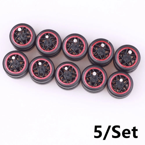 5Sets 1/64 Alloy Car Wheels With Rubber Tires Model Car Modified Parts