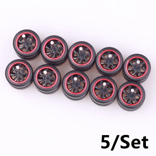 5Sets 1/64 Alloy Car Wheels With Rubber Tires Model Car Modified Parts