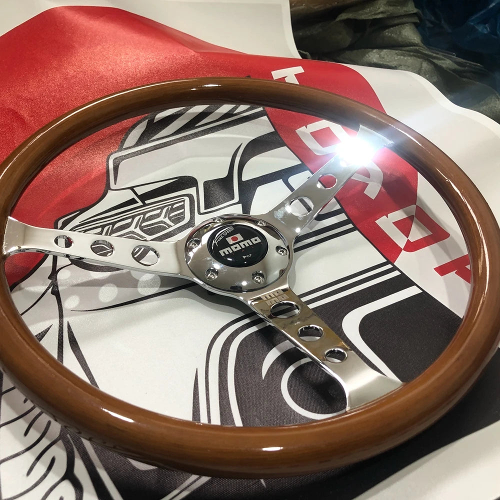 15Inch Classic Real Wood MOMO Steering Wheel Car Rally Racing JDM MOMO