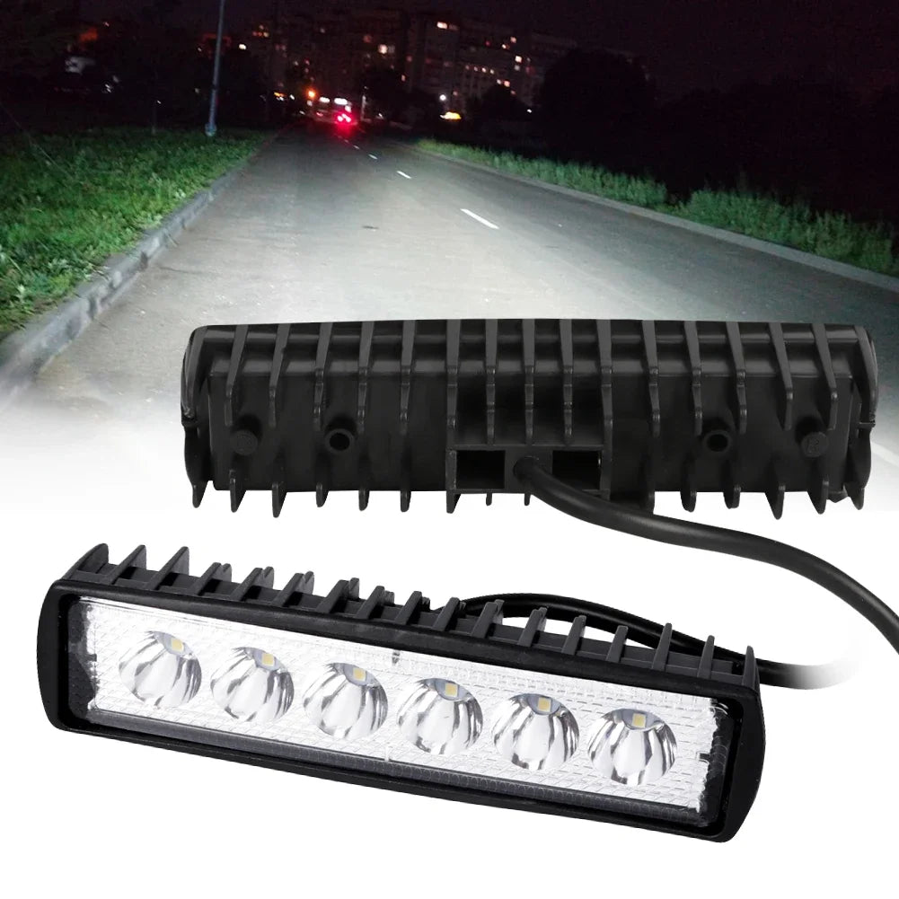 12V Car 6LED Light Bar 18W DRL Work Lights Spotlight 800LM Off-road