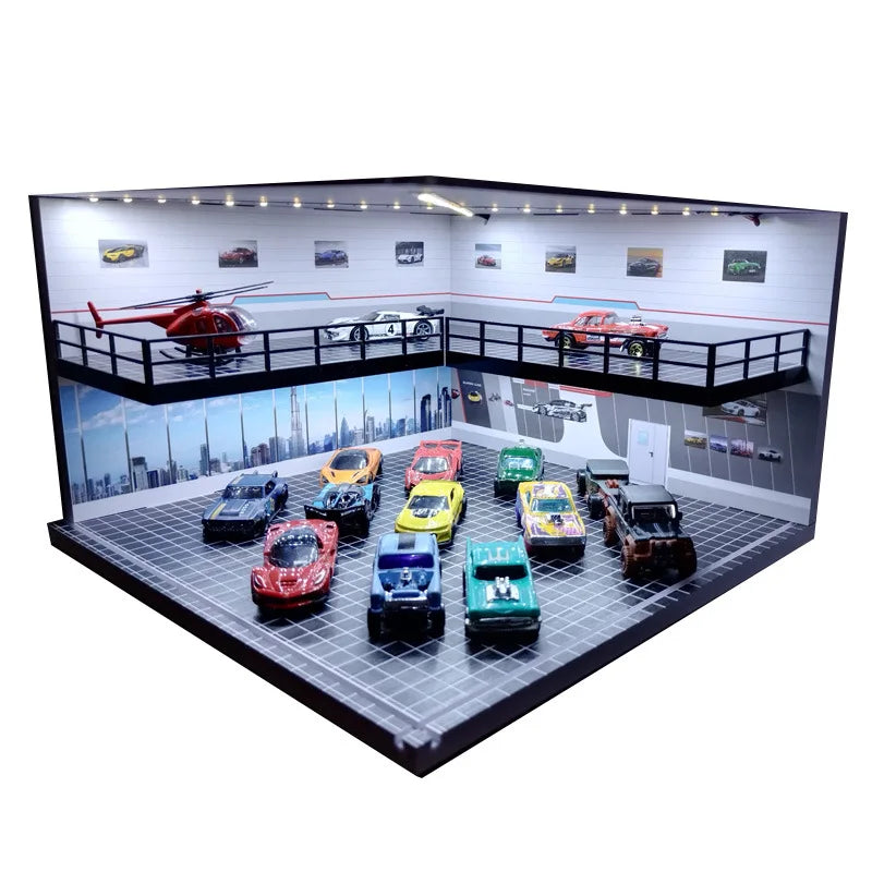 1/64 Car Showroom Garage Scene Model with Light Assembled Parking Lot