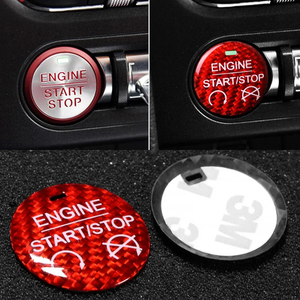 Red/Black Carbon Fiber Car Engine Start Stop Button Sticker For Ford