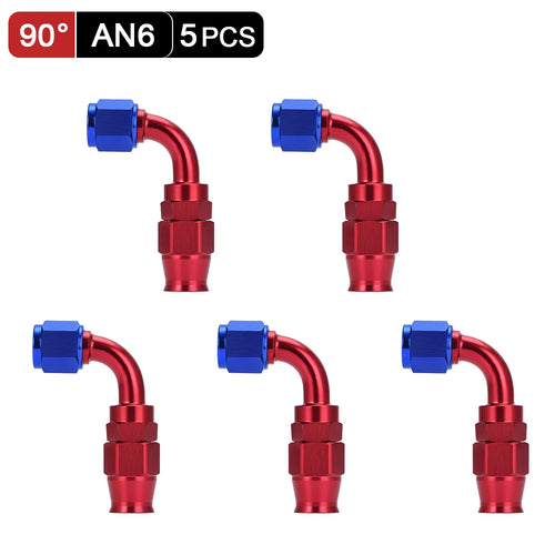 5 Pieces PTEF AN6 8 10 Straight 45 90 Degree Reusable Swivel Hose End