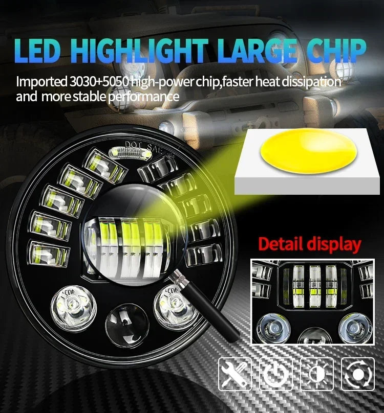 7 Inch Car LED Round Headlight Motorcycle Headlight Angel Eye Lamp