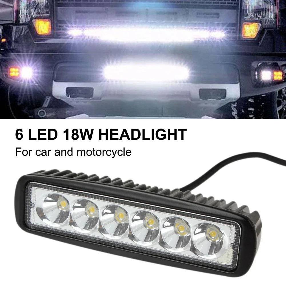 12V Car 6LED Light Bar 18W DRL Work Lights Spotlight 800LM Off-road