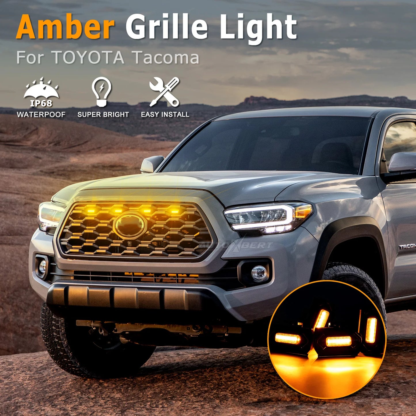 4Pcs Raptor-style Yellow Lens Amber 4 LED 12v Front Grille Light Kit