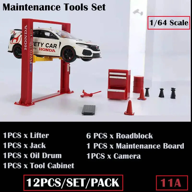 12Pcs/Set Diorama 1/64 Car Garage Maintenance Tools Alloy Die-Cast