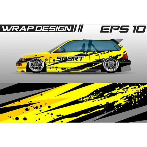 Red and Yellow Racing Car Graphic Decal Full Body Racing Vinyl Wrap