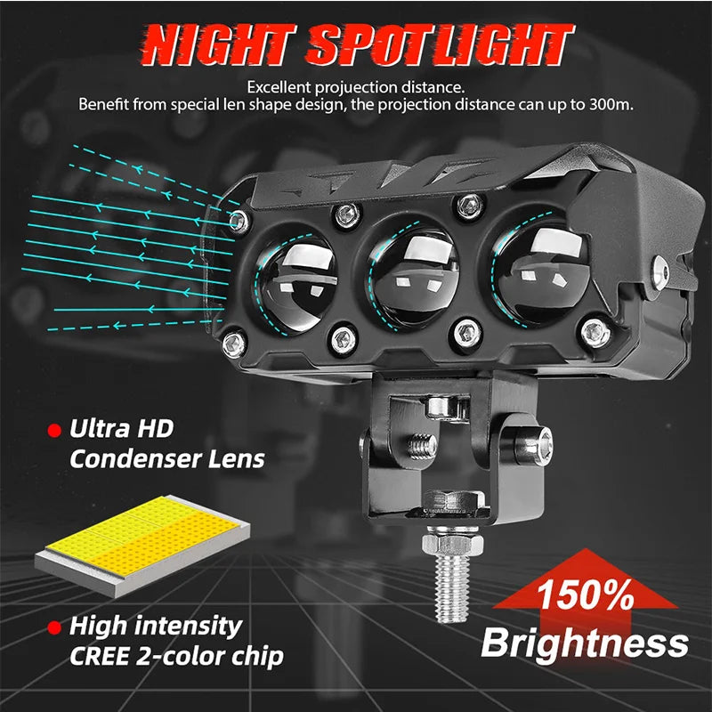 Universal Motorcycle  LED Fog Lights 200W 12V 24V Lens Spotlight