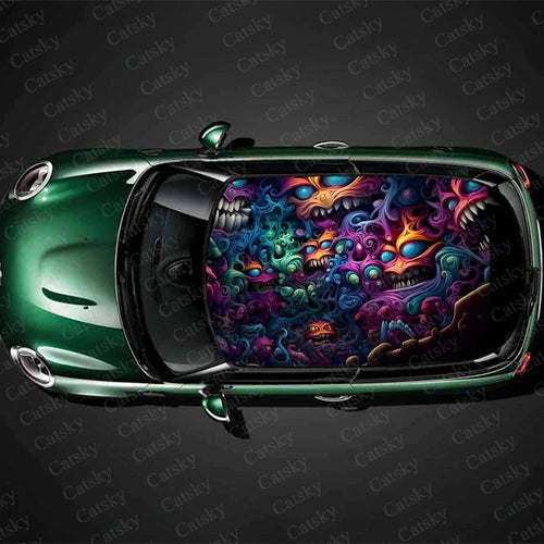 Abstract Psychedelic Monster Car Roof Sticker Wrap Racing SUV