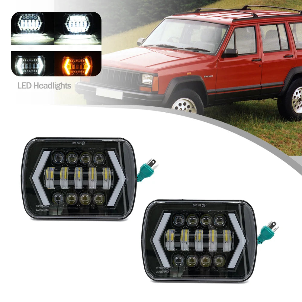 2Pcs 7x5 7x6 Inch Led Headlight High/Low Beam Turn Signal Light DRL