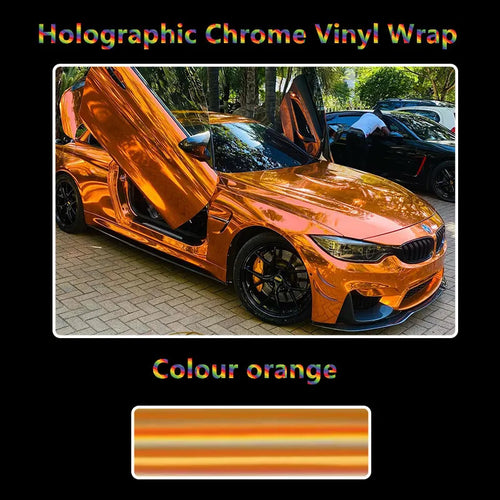 1.52X18M Stretchable Silver Holographic Chrome vinyl Wrap