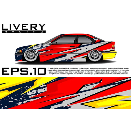 Red and Yellow Racing Car Graphic Decal Full Body Racing Vinyl Wrap