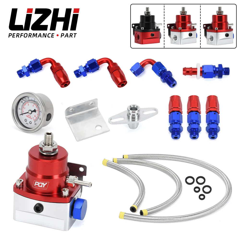 LIZHI - Universal Adjustable Fuel Pressure Regulator With Gauge+AN6