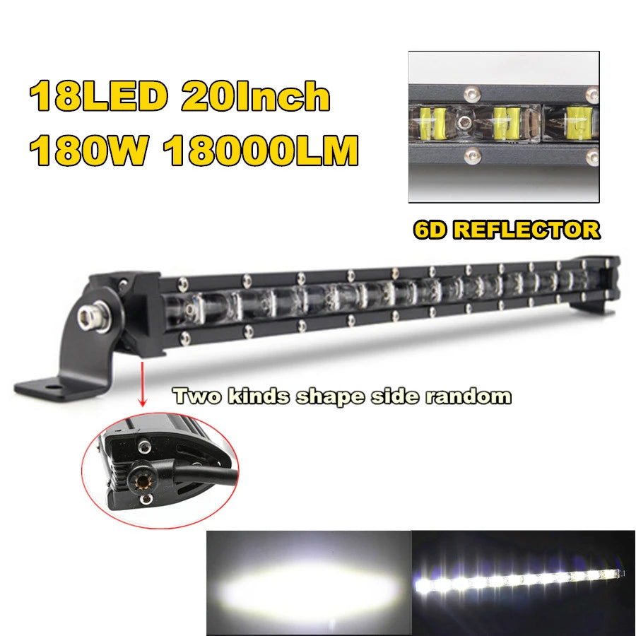 20" /13"/ 8" Aluminum 6D Spot Beam Slim LED Work Light Bar Single Row