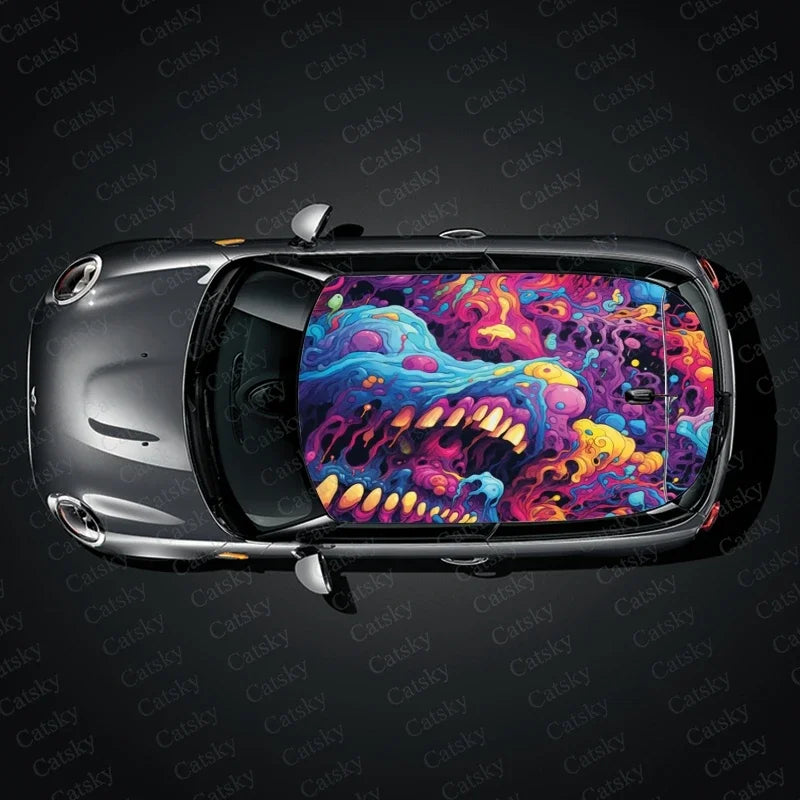 Abstract Psychedelic Monster Car Roof Sticker Wrap Racing SUV