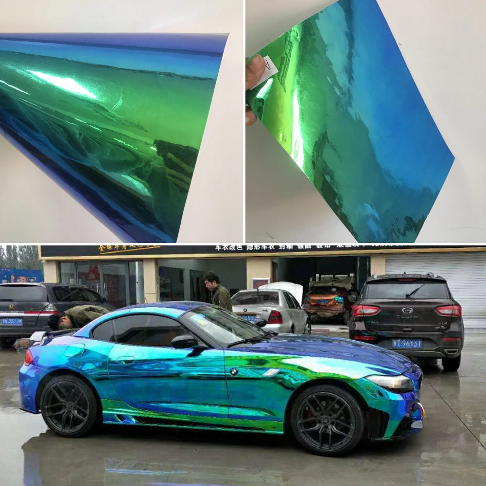 10M x 1.35M Holographic Rainbow Chrome Green Car Styling Vinyl Wrap