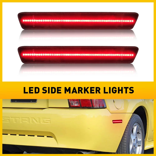 2Pcs Red Warning Strobe Smoked LED Side Marker Light For Ford Mustang