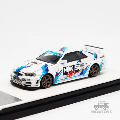 TimeMicro1:64 Nissan Gtr34 Open cover HKS White / Black / Purple