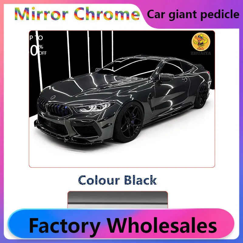 1.52X18M Stretchable Black Mirror Chrome Vinyl Wrap Self-Adhesive Film