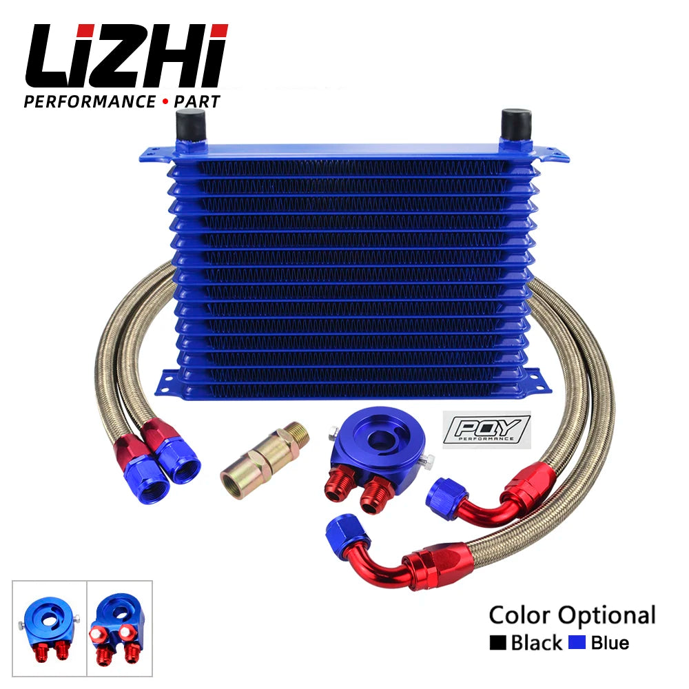 LIZHI - UNIVERSAL 15 ROWS OIL COOLER KIT + OIL FILTER SANDWICH ADAPTER