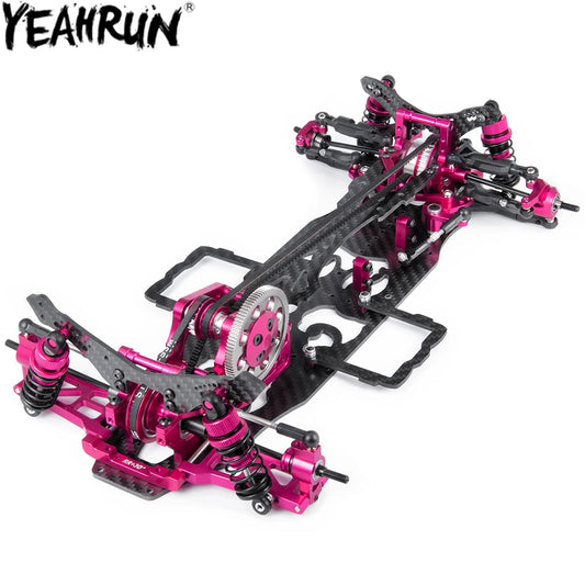 YEAHRUN Alloy & Carbon RC Car Chassis Frame with 4 Wheels 256mm