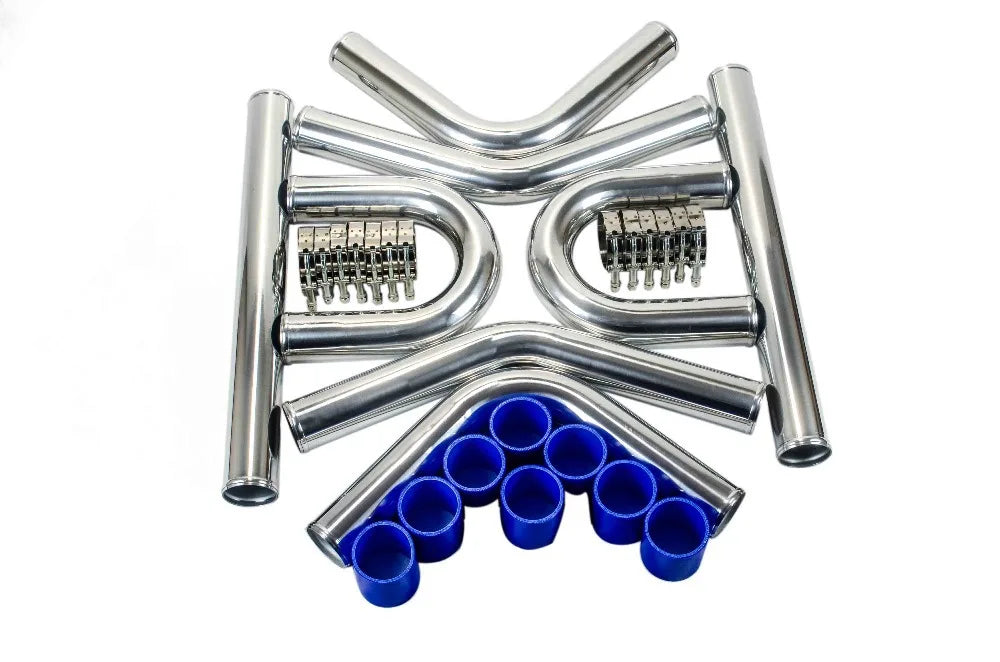 VR - 2.5'' 63mm Turbo Intercooler Pipe 8 Pcs Chrome Aluminum Pipe + T