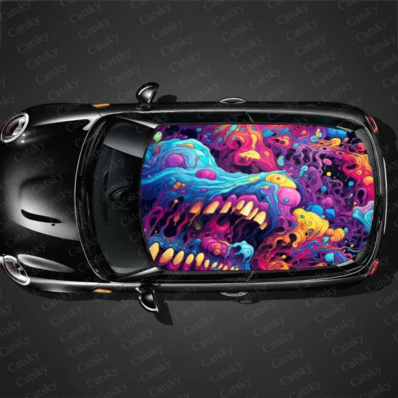 Abstract Psychedelic Monster Car Roof Sticker Wrap Racing SUV