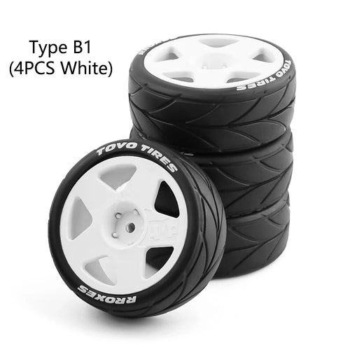 4Type RC Rally Car Plastic Wheel Rim Rubber Tires for 1/10 Model Car