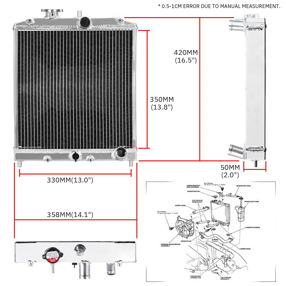 LIZHI RACING - 52MM/44MM 3 Row Full Aluminum Radiator For HONDA CIVIC