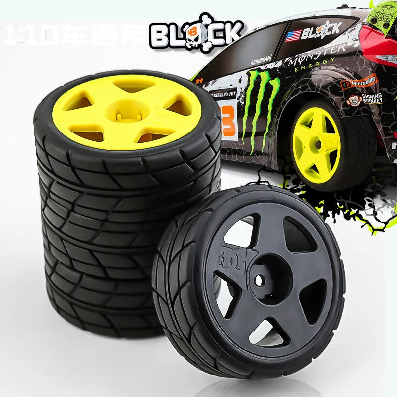 4Type RC Rally Car Plastic Wheel Rim Rubber Tires for 1/10 Model Car