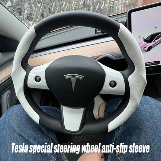 Tesla steering wheel cover model 3/Y Carbon Fiber Sweat-absorbing